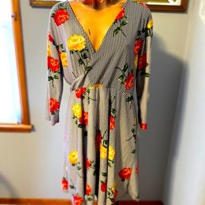 Faux jersey wrap dress with low cut back